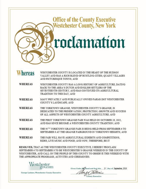 Westchester Farming Proclamation